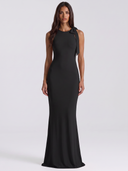 Elegant Sleeveless Tie-Shoulder Maxi Dress - Black Front View