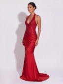 Sequin Halter Neck Maxi Dress - Scarlet Side