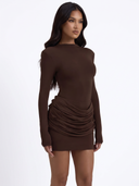 Mock Neck Ruched Bodycon Mini Dress - 3/4 Angle