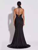 Sequin Halter Neck Maxi Dress - Black Back