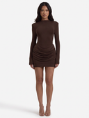 Mock Neck Ruched Bodycon Mini Dress - Front View