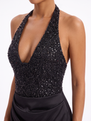 Sequin Halter Neck Maxi Dress - Black Detail