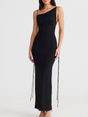Backless Slit Sleeveless Bodycon Maxi Dress Black - Front View