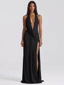 Split Backless Halter Neck Maxi Dress - Front View