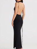 Backless Slit Sleeveless Bodycon Maxi Dress Black - Back View