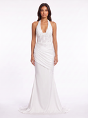 Sequin Halter Neck Maxi Dress - White Front