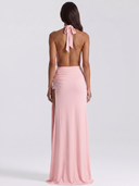 Split Backless Halter Neck Maxi Dress - Pink Back View