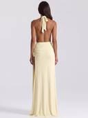 Split Backless Halter Neck Maxi Dress - Yellow Back View