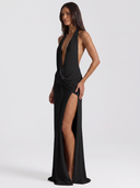 Split Backless Halter Neck Maxi Dress - Side View with Slit
