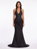 Sequin Halter Neck Maxi Dress - Black Front