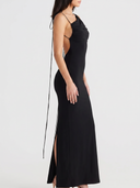 Backless Slit Sleeveless Bodycon Maxi Dress Black - Side View
