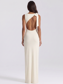 Elegant Sleeveless Tie-Shoulder Maxi Dress - Ivory Back View