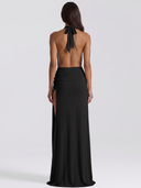 Split Backless Halter Neck Maxi Dress - Back View