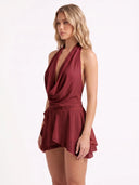 Ruffled Halter Neck Mini Dress Red - Side View