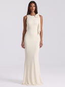 Elegant Sleeveless Tie-Shoulder Maxi Dress - Ivory Front View
