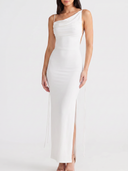 Backless Slit Sleeveless Bodycon Maxi Dress White - Front View