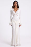 Lace Trim Long Sleeve Maxi Dress