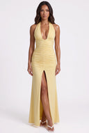 Ruched Split Halter Neck Maxi Dress