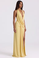Ruched Split Halter Neck Maxi Dress