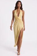 Ruched Split Halter Neck Maxi Dress