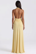 Ruched Split Halter Neck Maxi Dress