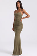 Ruched Spaghetti Strap Bodycon Maxi Dress