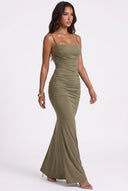Ruched Spaghetti Strap Bodycon Maxi Dress