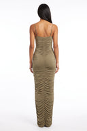 Ruched Spaghetti Strap Bodycon Maxi Dress