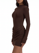 Mock Neck Ruched Bodycon Mini Dress - Side View