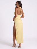 Ruched Split Halter Neck Maxi Dress