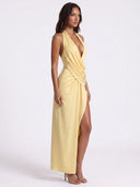 Ruched Split Halter Neck Maxi Dress