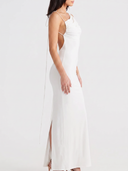 Backless Slit Sleeveless Bodycon Maxi Dress White - Side View