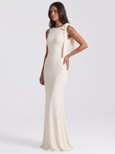 Elegant Sleeveless Tie-Shoulder Maxi Dress - Ivory Side View