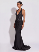 Sequin Halter Neck Maxi Dress - Black Side